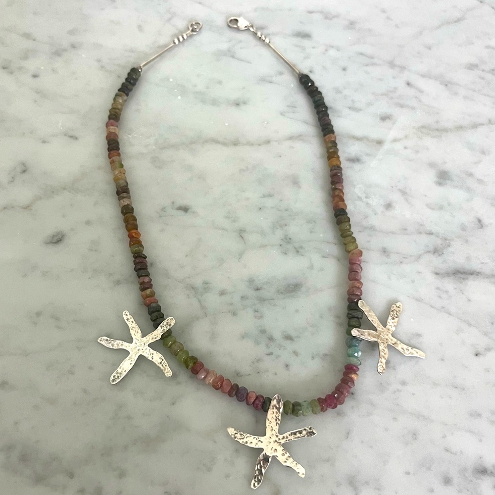 Sterling silver & semi precious stone beaded necklace.